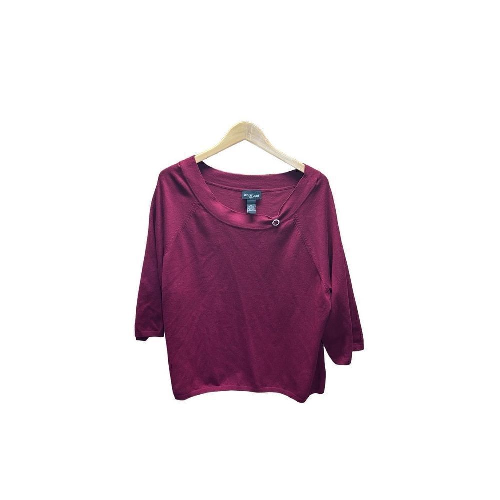 Bay Studio Plus Size 2X Burgandy 3/4 Sleeve Sweater with Crystal Pin